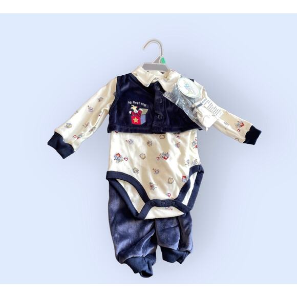 Simply Basic Baby Outfit 6-9 Months Vintage 2002 One Piece w/ Navy Velvet Pants - Picture 13 of 16